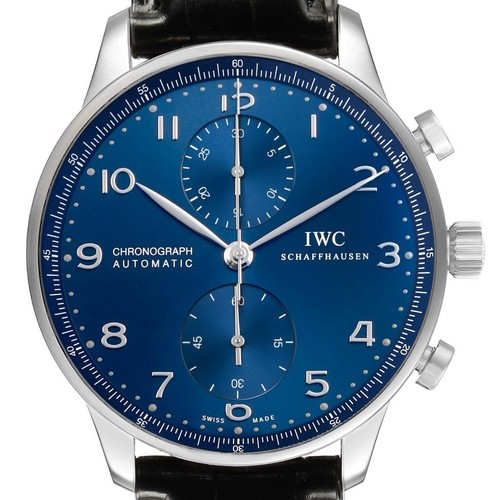 IWC Portugieser Classic Blue Dial Steel Mens Watch IW371491 Box Card