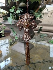 Vintage Embroidered Beaded Cross Ornament/Victorian Style/Holiday Decoration 