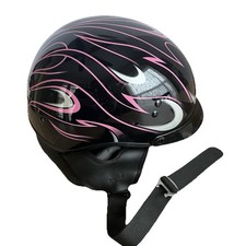 Casco de moto DOT MAX 55S para mujer XS negro rosa llamas EXCELENTE ESTADO