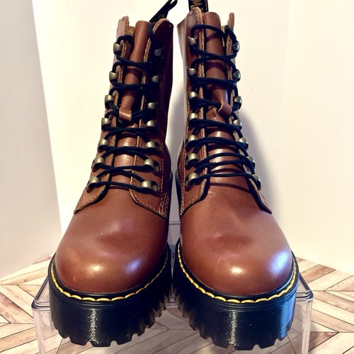 Dr Martens Leona Orleans pelle tacco donna 6 stivali butterscotch lug platform - Foto 7 di 9