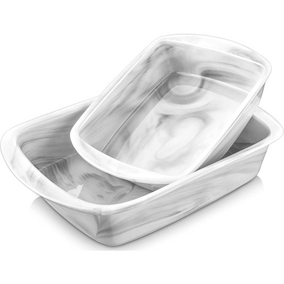 #ad #ad 2 Pcs Rectangular Baking Dish 11#x27;#x27; 8#x27;#x27; Marble Grey Porcelain Bakeware Set $15.50