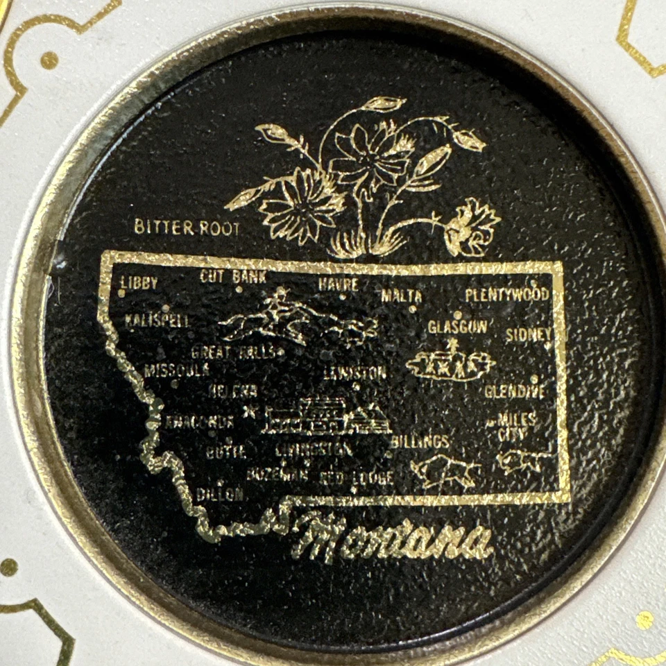 Bandeja de bebidas metálica vintage MONTANA 11" floral MCM servicio de recuerdo estatal para seis Foto 3 de 4