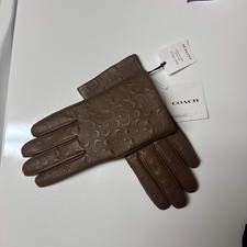 Coach Signature Embossed Leather Tech Gloves in Saddle Brown Size 7.5 NWT