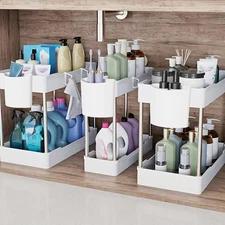 3 Pack under Sink Organizers and Storage, 2 Tier Bathroom Cabinet Organizer Shel