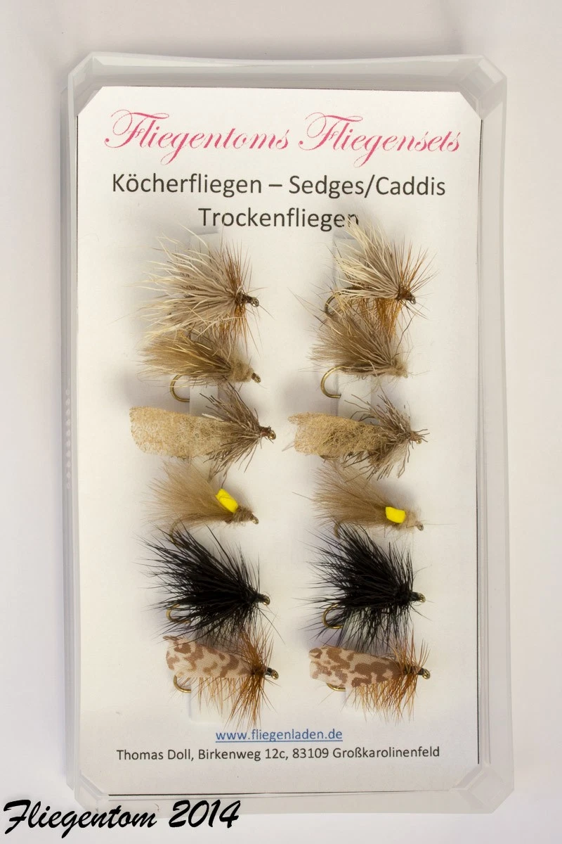 Assortiment De 12 Mouches Sèches Fliegentom - Body Quill Duns - Pour Pêche à La Truite - Taille 12-18