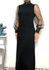 Boden Long jersey dress UK 8 black sheer sleeve Party Evening dress 370