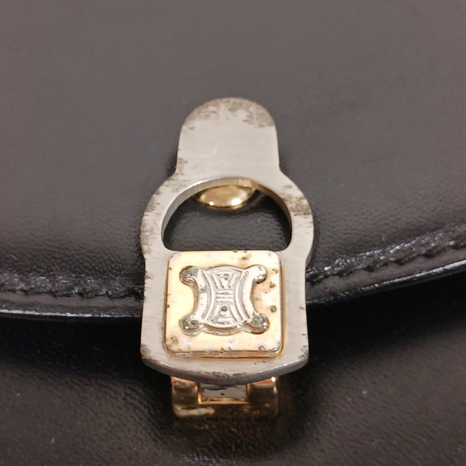 CELINE Triomphe Gold Chain Shoulder Bag Leather Black Italy Vintage - Image 3 of 4