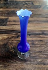 Cobalt Blue Murano Style Glass Pedestal Swirl Swung Bud Vase