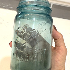 Vintage Ball Perfect Mason Aqua Blue Glass Pint Size Jar #10 Farmhouse Decor