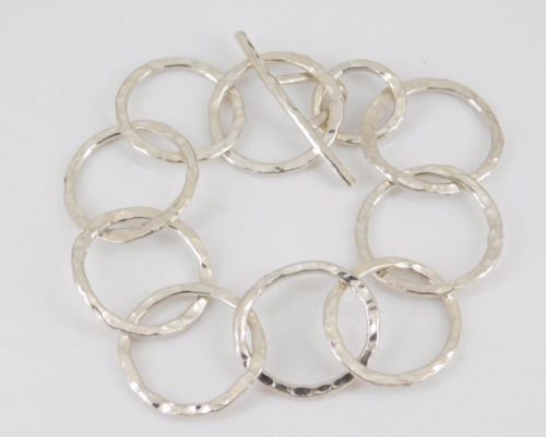 925 Sterling Silver Hammered Circle Link Bracelet… - image 1