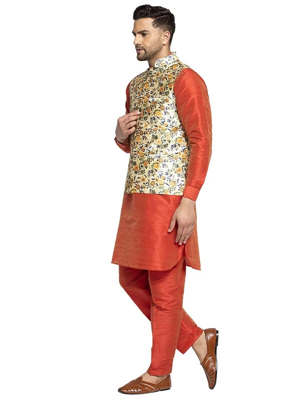Orange kurta pajama with jacket hot sale