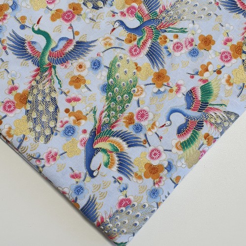 Tela acolchada 100 % algodón metálica dorada dragón japonés pavo real 58" metros - Imagen 7 de 14