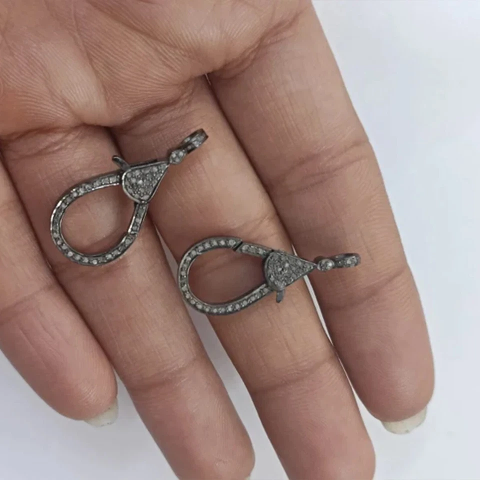 Застежка-лобстер Pave Diamond серебро 925 пробы 28x12 мм коготь с бриллиантовым замком - Изображение 2 из 3