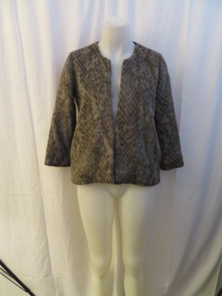 WOMENS WAVERLY GREY BROWN,GRAY LEOPARD PRINT FAUX FUR JACKET SIZE