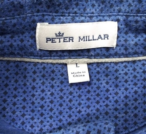 Peter Millar Pima Baumwolle Seide Elasthan S/S blau geometrisch Polo Shirt Herren Größe L " - Bild 6 von 7