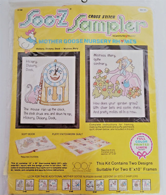 Soo-Z Hickory Dickory Dock AND Mistress Mary Cross Stitch Stamped Kit NOS S150