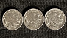 BUFFALO Indian Head Nickel lot (3) Coins with FULL DATES - All Different dates!