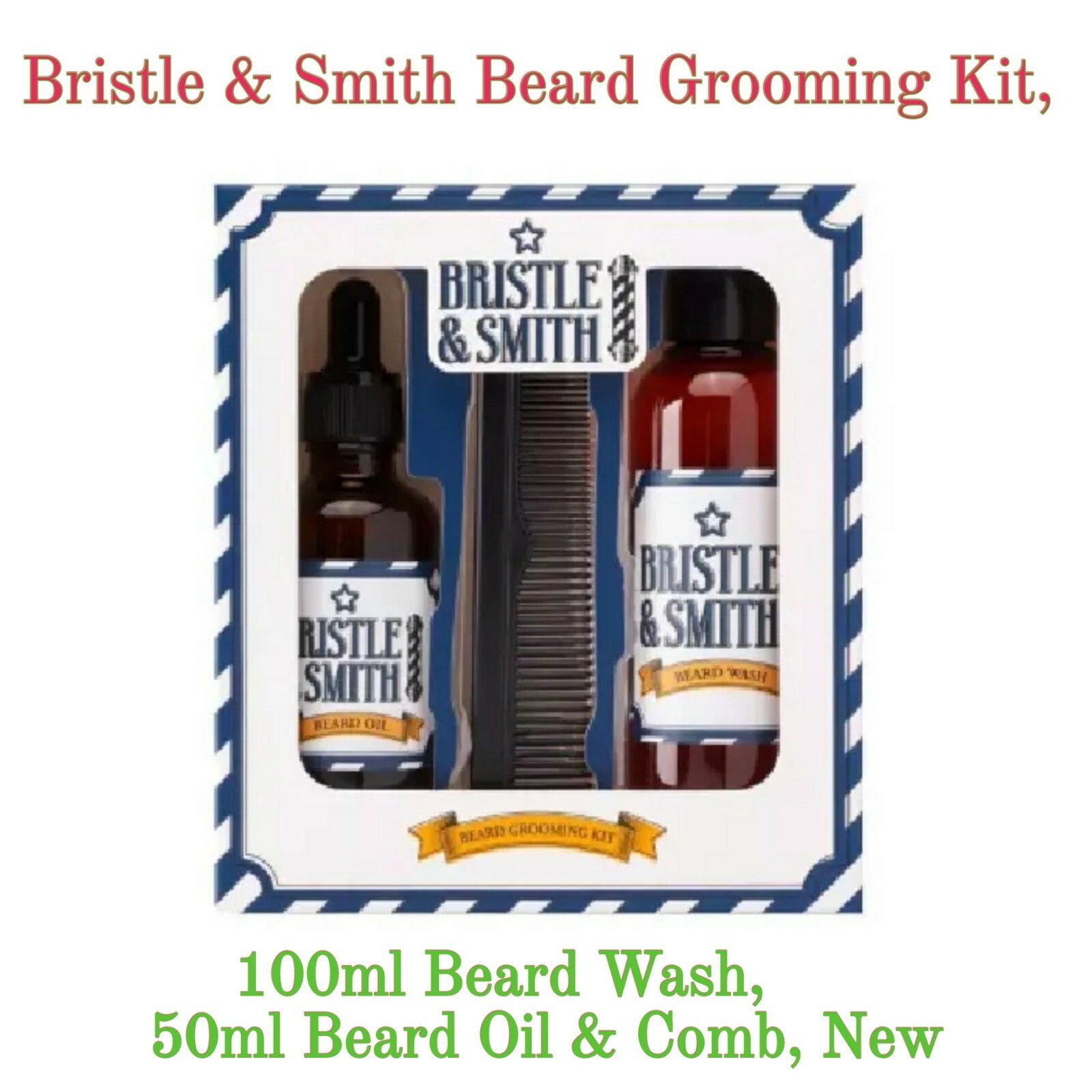 Bristle & Smith Beard Grooming Kit 100ml Beard Wash 50ml Beard Oil Comb New