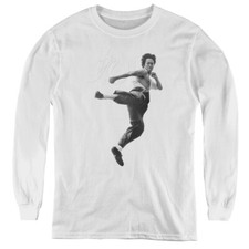 Bruce Lee Kids Long Sleeve Shirt Flying Kick White Tee
