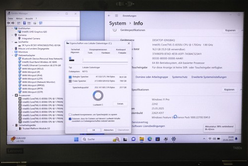Ordinateur portable Lenovo Thinkpad T480s 14" FHD Intel i5-8350U 256 Go SSD 16 Go RAM WIN 11 - Photo 9/19
