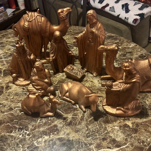 Vintage 1976 Holland Mold Ceramic Nativity Set 10 Piece Copper