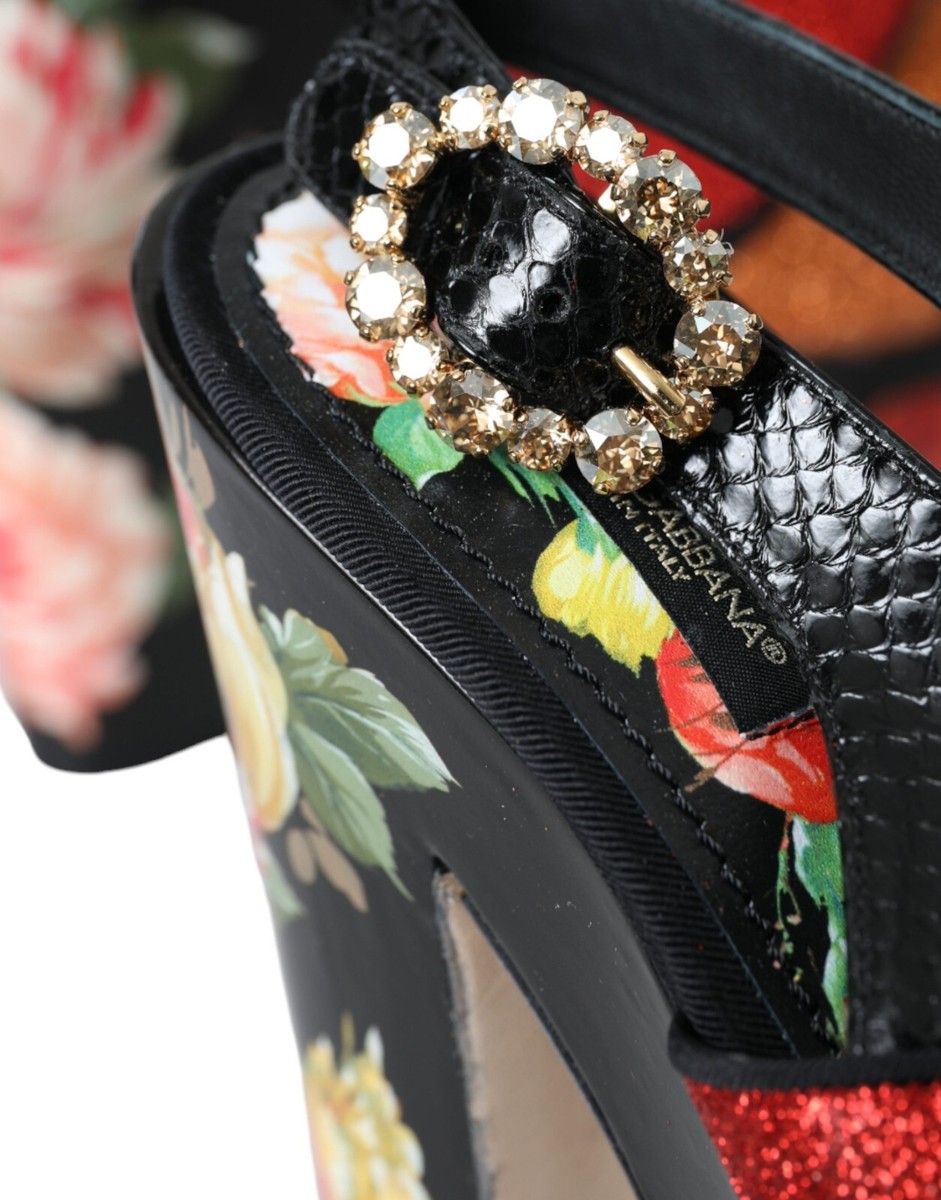 靴 Dolce&Gabbana Flower Motif Sandals DOLCE & GABBANA Shoes Multicolor Floral Crystal Platform