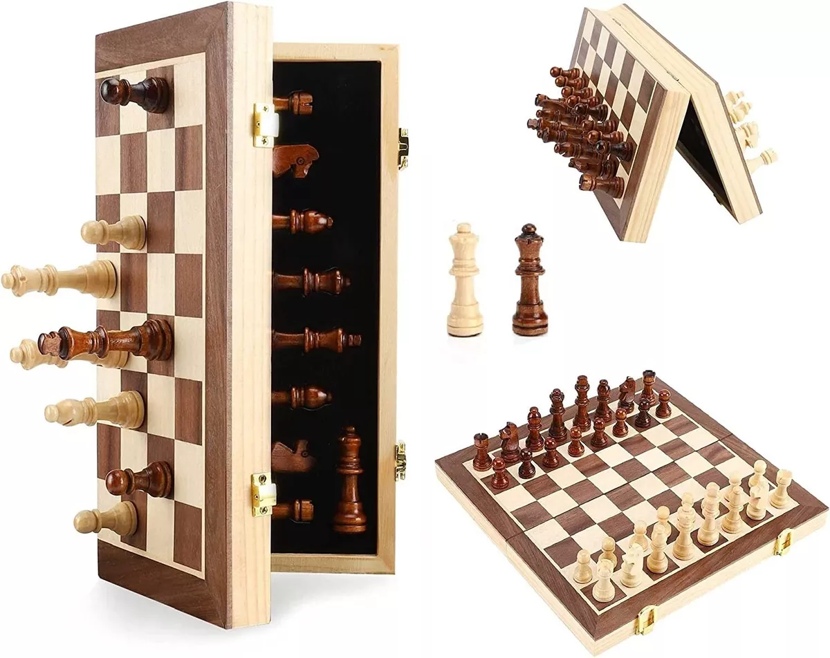 11 Classic Folding Chess Set - Walnut Wood Board