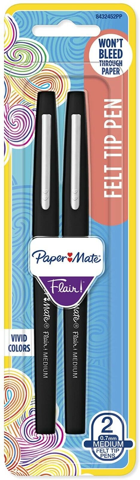 8432452PP Paper Mate Flair Felt Tip Pens, Medium Point 0.7mm Black, 6 Packs of 2