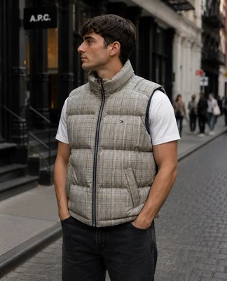 Tommy Hilfiger Vintage Puffer Weste Karo-Muster grau/beige - Size M - Bild 1 von 4