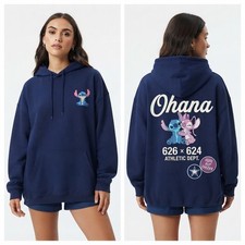 Disney Stitch Pullover Womens Hoodie XL Navy Blue Graphic Print Kangaroo Pocket