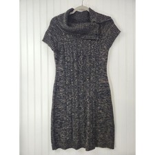 Calvin Klein Marled Cable Knit Cowl Neck Short Sleeve Sweater Dress Brown Size S