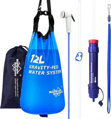 #ad 12L Gravity Fed Filter Straw Emergency Outdoor Camping Water Purification System $45.45