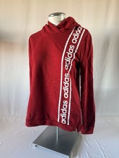 Adidas Hoodie Women Medium Red White Sweatshirt Sweater Spell Out Ladies Gym