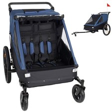 Trailer All 2 in 1 Kids Bike Trailer and Stroller for 1 to 2 Children, Dark Blue