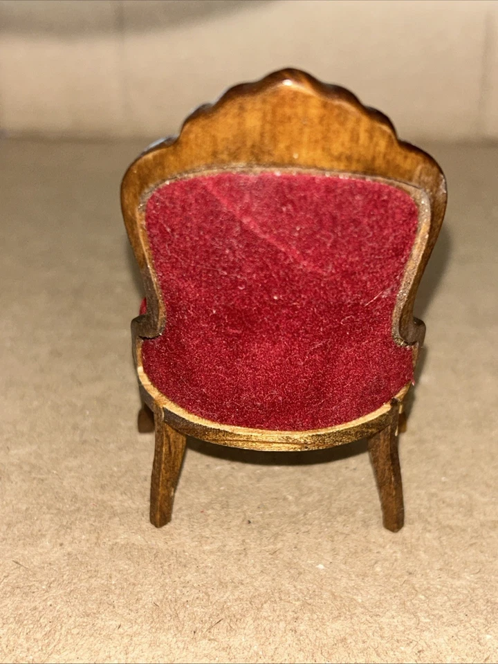 Dollhouse Miniature Wood Victorian Red Velour Ladies Chair in Walnut CLA10969 - Image 3 of 4