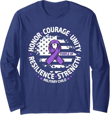 Purple Up For Military Us Flag Cool Military Month Long Sleeve Tshirt