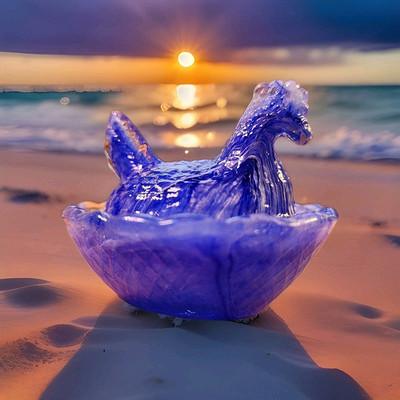 Mini Hen on Nest Vintage Style Glass Salt Cellar Cobalt Blue 2'' W x 2 1/2'' L