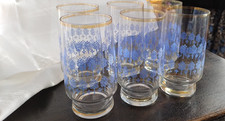 Vintage Gl&auml;ser | 70er Jahre | 6 St&uuml;ck | Longdrink | Blau Muster