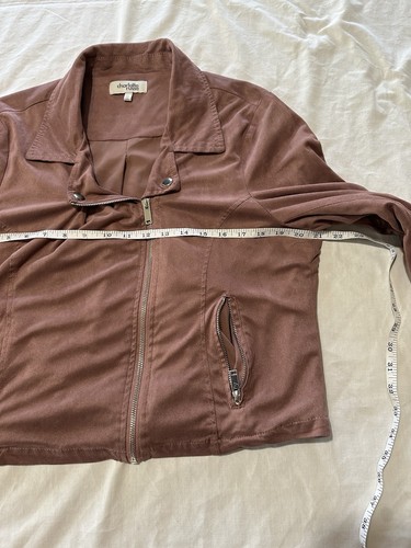 Chaqueta de Moto Charlotte Russe Rosa Malva Imitación Gamuza - Talla XL - Imagen 6 de 8
