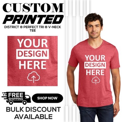 District Perfect Tri V-Neck Tee, Custom Printed Oversized Drop Shoulder T-Shirt