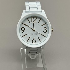 Nine West Womens Watch White Dial White Plastic Bracelet Gold Tone Quartz Analog