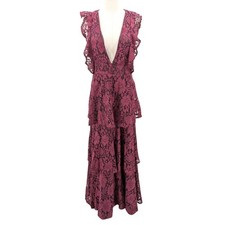 Lulus Lace Maxi Dress Tiered Ruffle Deep V Mauve Romantic Boho M Wedding Guest