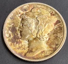 1917 Mercury Dime 90% Silver UNC ~ Spectacular End Roll Toner
