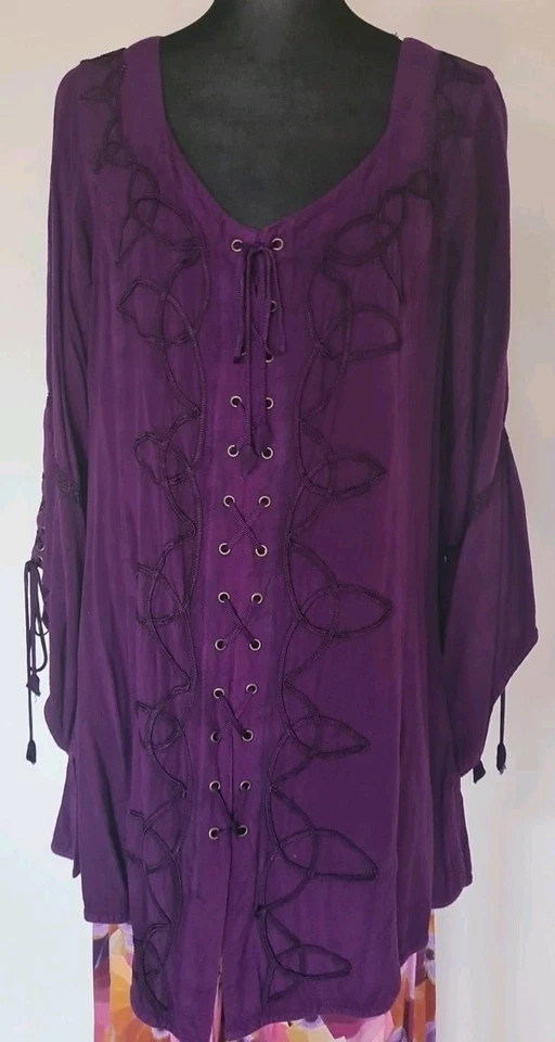 Holy Clothing Purple Passion Lace Up Renaissance Gypsy Bohemian Hippie Top XL/1X - image 2 of 4