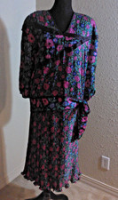 VTG Diane Freis 1980s Polyester Georgette 2-Piece Skirt Set Bright Floral O/S