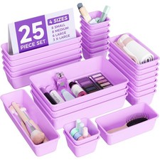 25 PCS Plastic Drawer Organizers Set, 4-Sizes Vanity and Makeup Organizer, De...