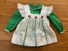 Vintage Nana's Pet Girl 3T LS Green Collared Dress w/ Flutter Sleeve Pinafore