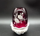 Fenton Fairy Lamp Cranberry Ruby Red White Roses Hand Painted Signed Floral READ