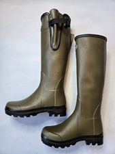 LE CHAMEAU VIERZON J FE TARTAN JERSEY LINED WOMEN'S DARK GREEN WELLINGTON BOOTS