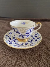 Royal Chelsea Fine Bone Vintage Tea Cup & Saucer Cobalt And Gold